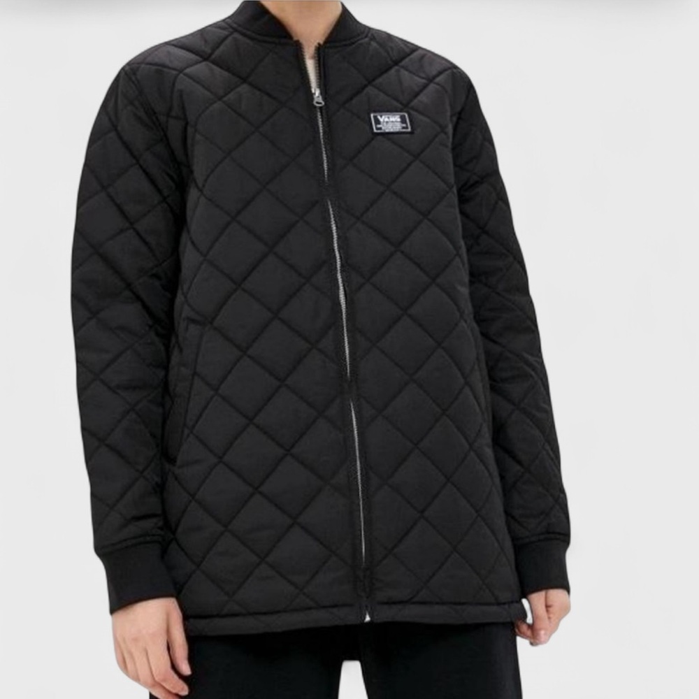 🛹 Vans women black quilted streetwear zip jacket size small